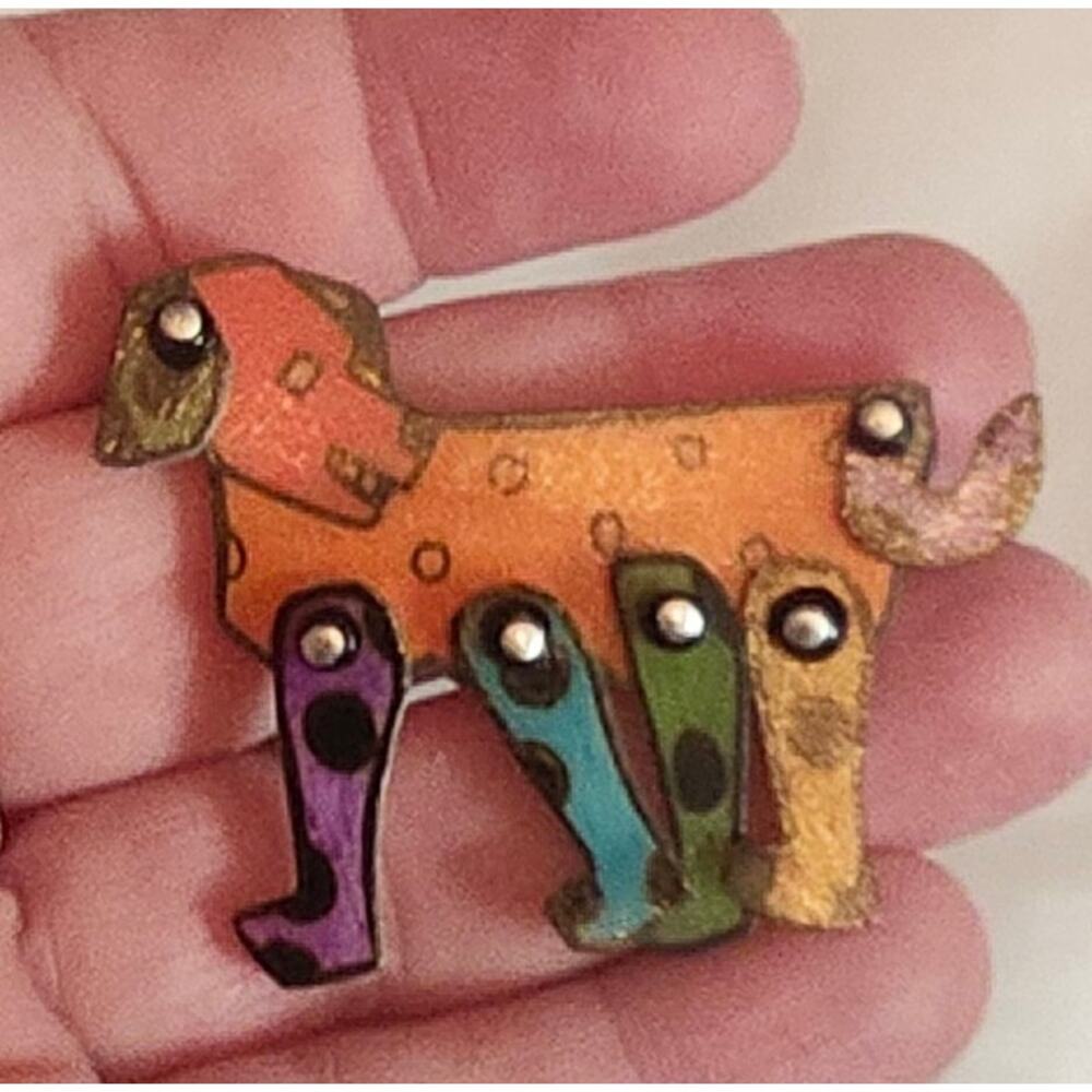 Artist Signed Articulated Abstract Dog Pin Brooch - Picture 2 of 3